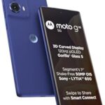 Motorola Moto G85 5G smartphone featuring a curved 6.67-inch pOLED display, dual rear cameras (50MP + 8MP), punch-hole 32MP front camera, and a stylish mint green-blue gradient design.