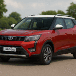 Mahindra XUV300 Compact SUV standing on an open road during daytime with scenic background