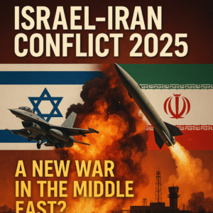 "A dramatic news graphic depicting the 2025 Israel-Iran conflict, featuring an Israeli fighter jet and an Iranian missile amidst fiery explosions. The background is split with the Israeli and Iranian flags, and bold text reads 'ISRAEL-IRAN CONFLICT 2025' and 'A NEW WAR IN THE MIDDLE EAST?'." "A dramatic news graphic depicting the 2025 Israel-Iran conflict, featuring an Israeli fighter jet and an Iranian missile amidst fiery explosions. The background is split with the Israeli and Iranian flags, and bold text reads 'ISRAEL-IRAN CONFLICT 2025' and 'A NEW WAR IN THE MIDDLE EAST?'." Alt text: "A dramatic news graphic depicting the 2025 Israel-Iran conflict, featuring an Israeli fighter jet and an Iranian missile amidst fiery explosions. The background is split with the Israeli and Iranian flags, and bold text reads 'ISRAEL-IRAN CONFLICT 2025' and 'A NEW WAR IN THE MIDDLE EAST?'."