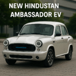 New Hindustan Ambassador EV – Electric version of classic Indian car with modern features and white finish"