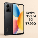 "Redmi Note 14 5G स्मार्टफोन की AI-जनरेटेड इमेज जिसमें sleek डिजाइन, डुअल कैमरा सेटअप और vibrant डिस्प्ले को दर्शाया गया है – बजट सेगमेंट का लेटेस्ट 5G मोबाइल सिर्फ ₹7,990 में"