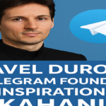 Portrait of Pavel Durov, founder of Telegram, with Telegram app logo and bold Hindi-English title highlighting his inspirational success story.