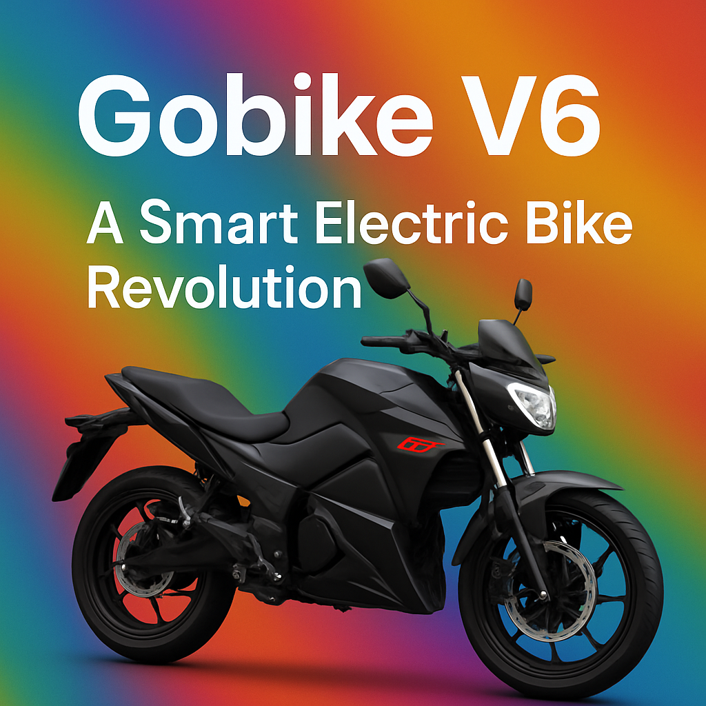 A sleek black Gobike V6 smart electric bike displayed against a colorful gradient background with bold white headline text.